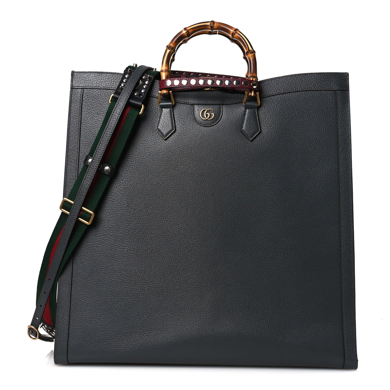 Gucci Textured Dollar Calfskin Web Studded Maxi Diana Tote Bag Graphite Grey 1 of 14