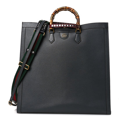 Gucci Textured Dollar Calfskin Web Studded Maxi Diana Tote Bag Graphite Grey 1 of 14