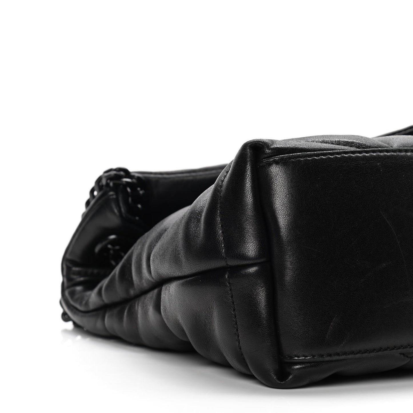 Lambskin Quilted Small Loulou Puffer Monogram Chain Satchel Black
