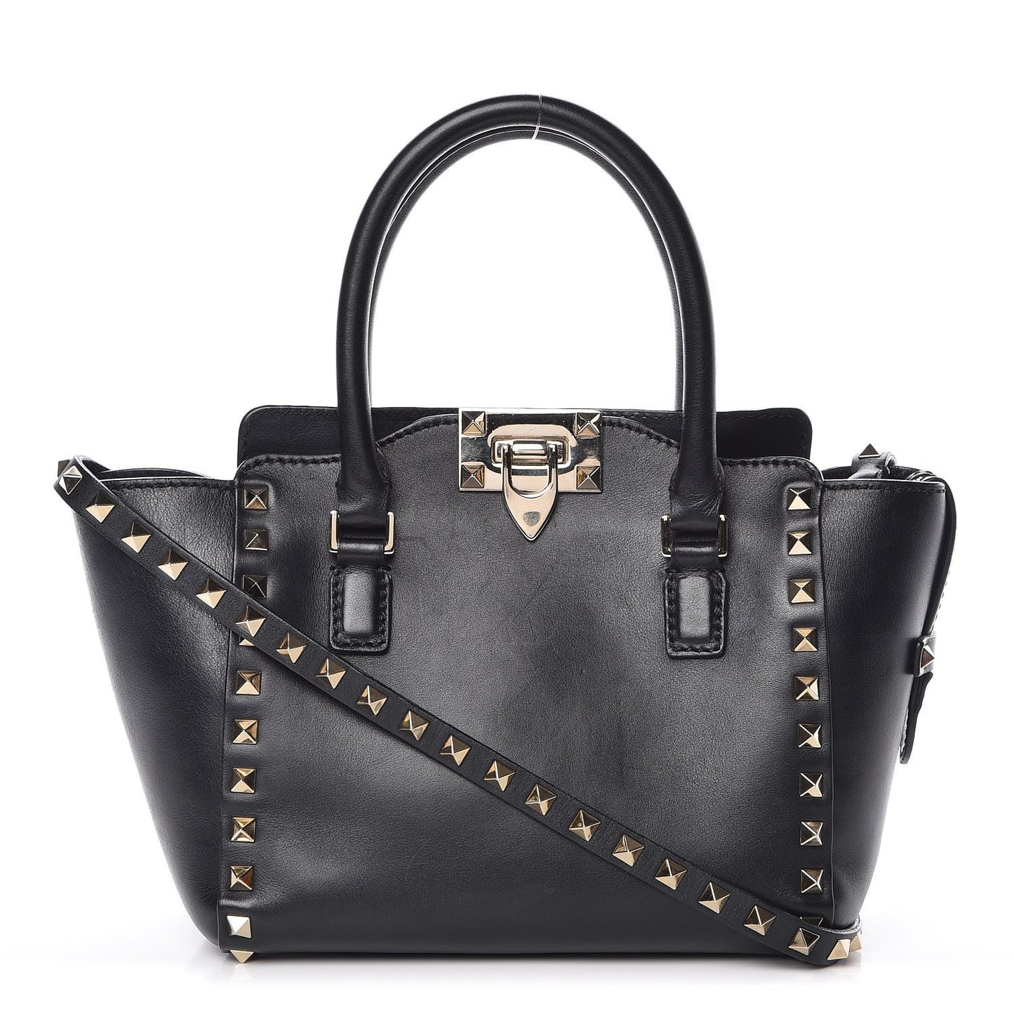 Vitello Mini Rockstud Double Handle Tote Black