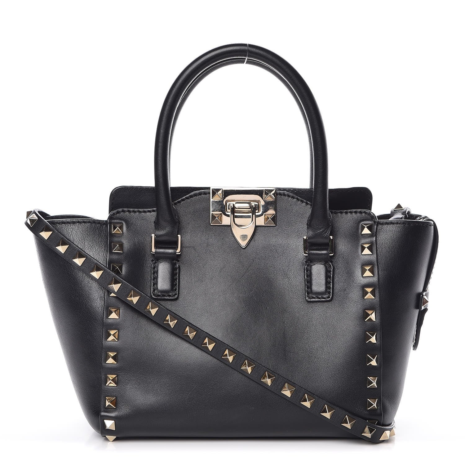 Valentino Garavani Vitello Mini Rockstud Double Handle Tote Black 1 of 11