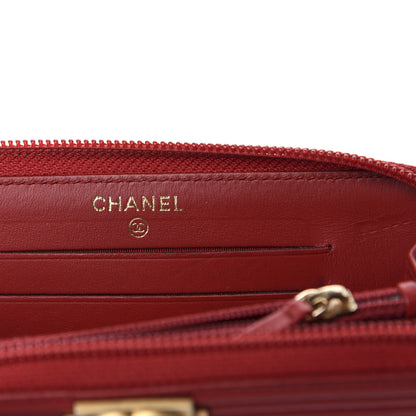 Chanel Caviar Quilted Small Boy Zip Around Wallet Dark Red 6 of 9