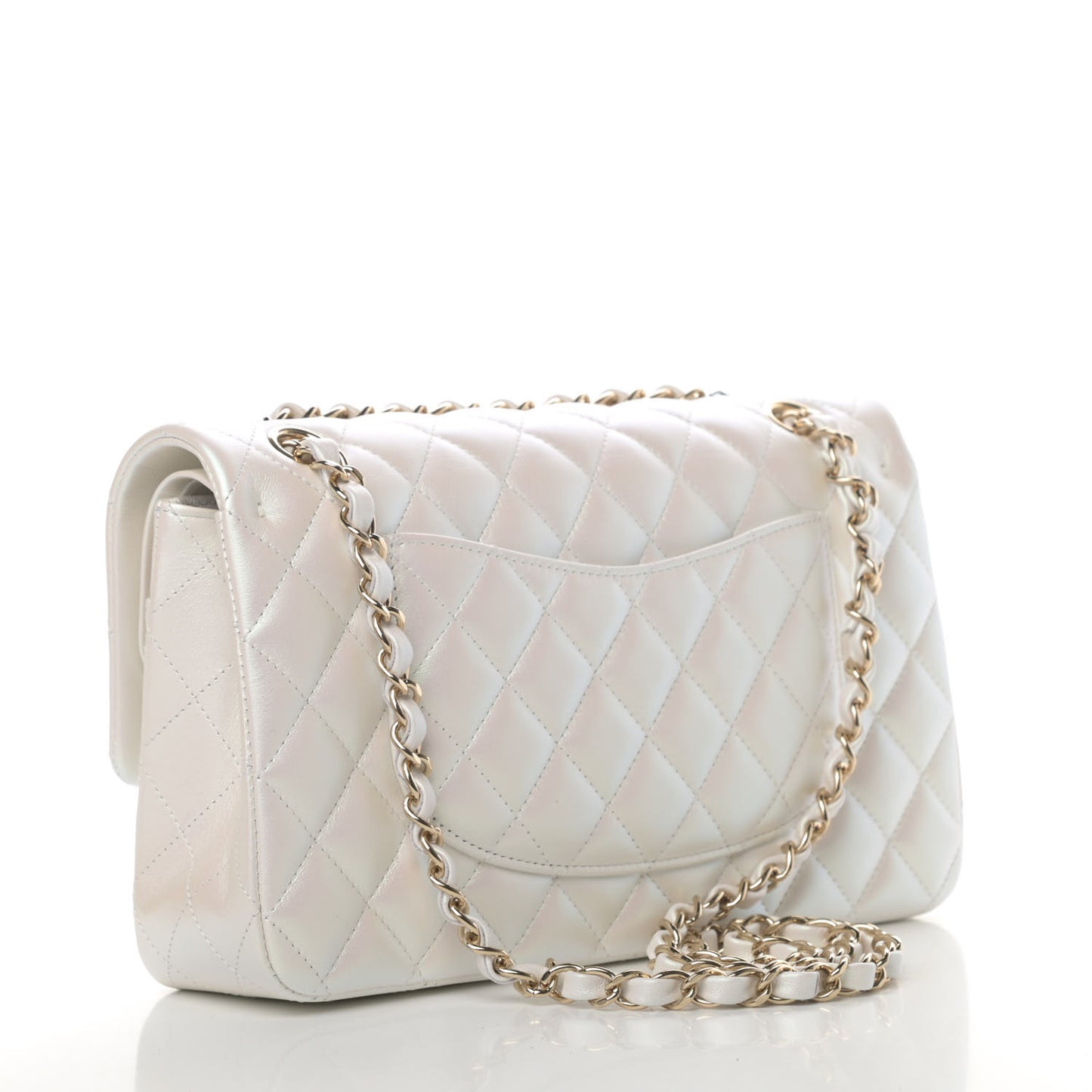 Iridescent Lambskin Quilted Medium Double Flap Ivory