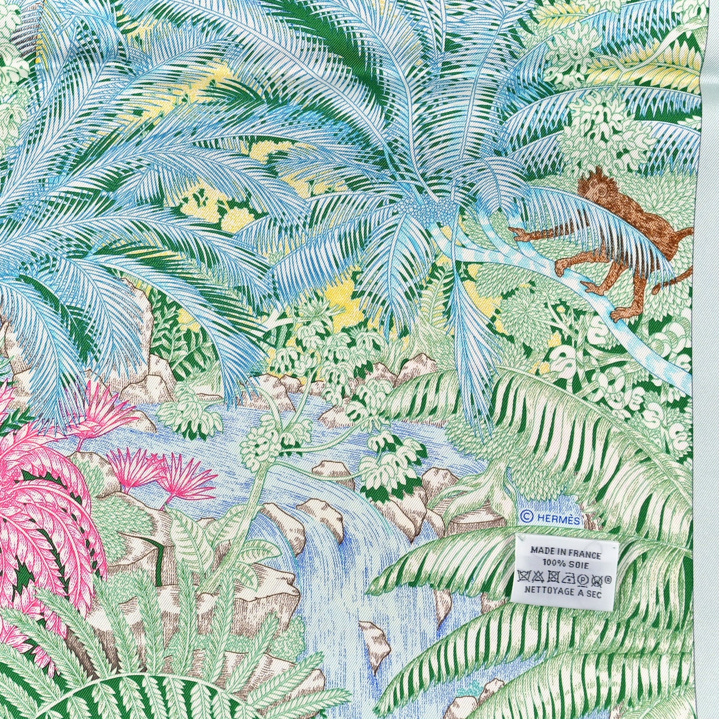 Silk Twill Faubourg Tropical Scarf 90 Bleu Vert Jaune