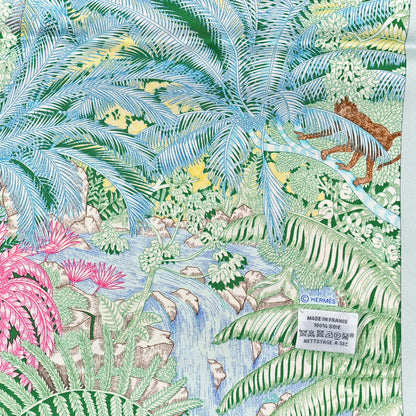 Hermes Silk Twill Faubourg Tropical Scarf 90 Bleu Vert Jaune 3 of 3