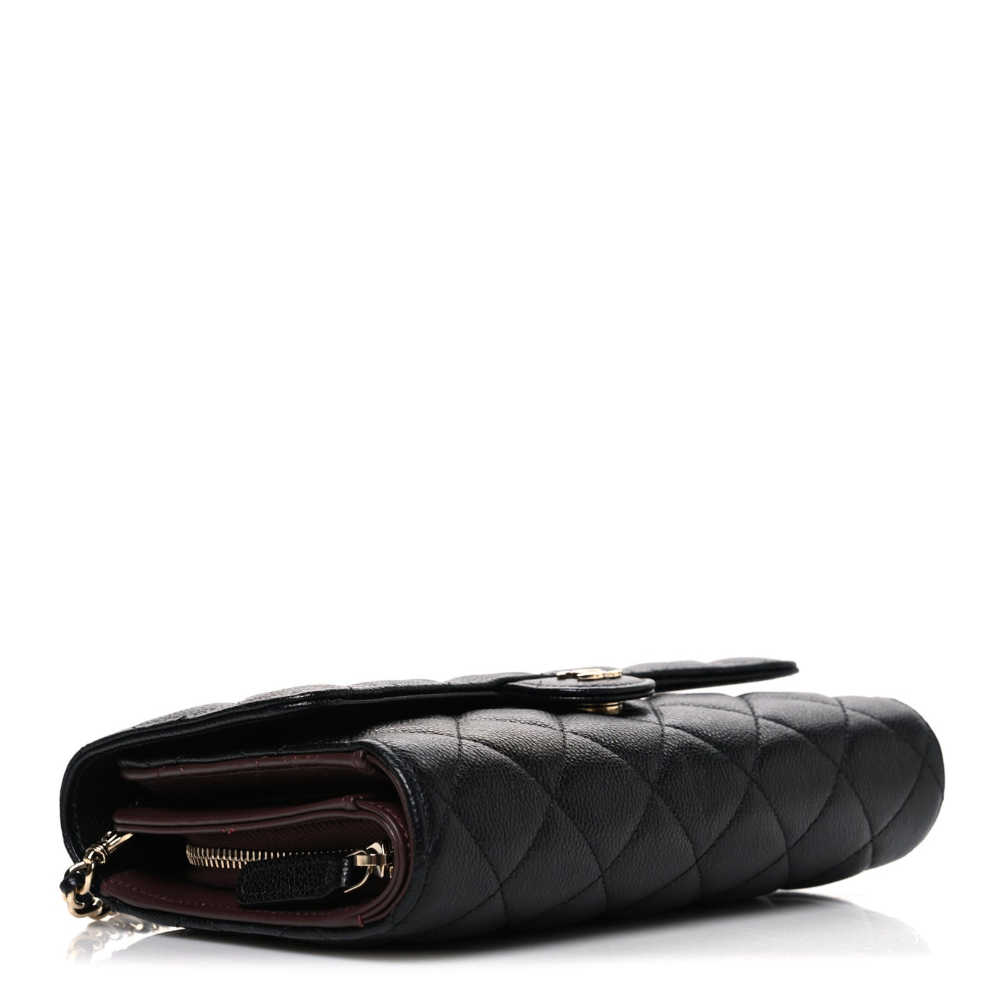 Caviar Quilted Phone Holder Wallet on Removable Chain Black