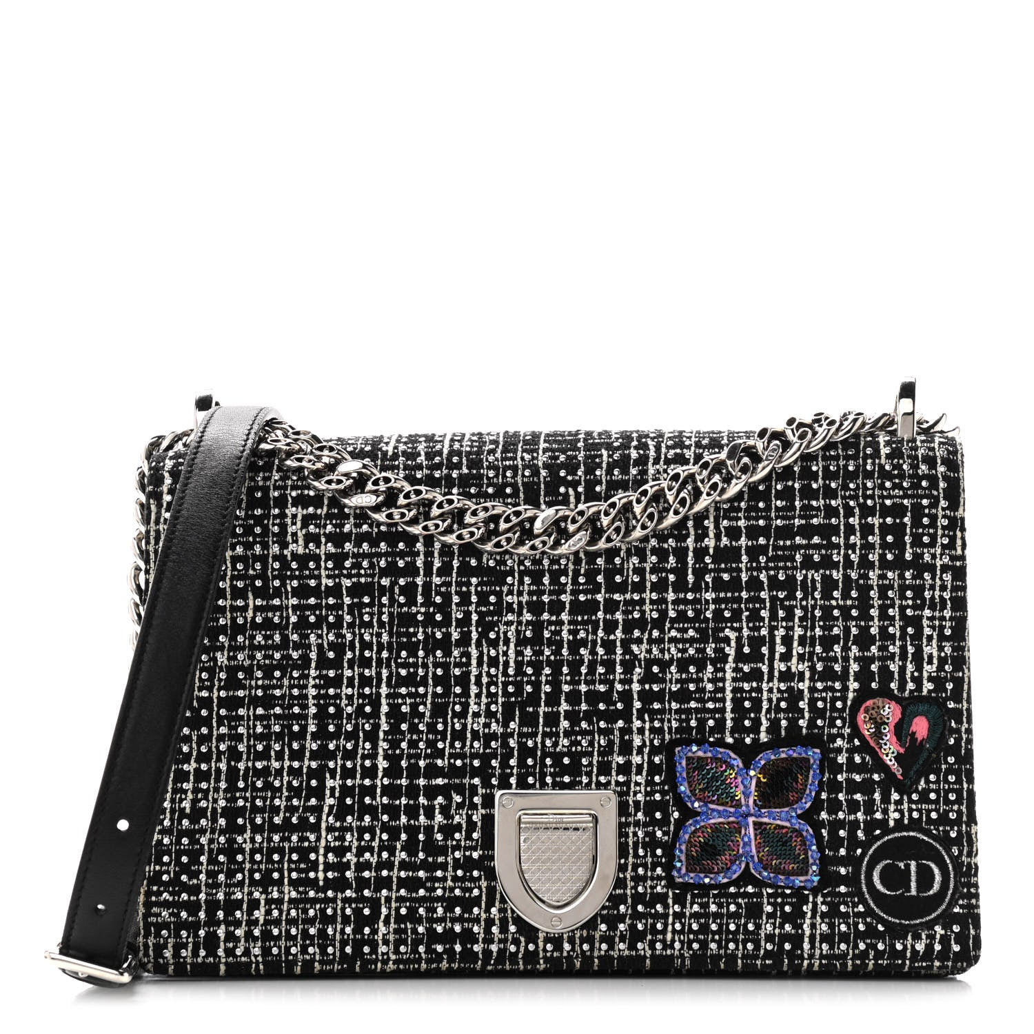 Christian Dior Tweed Embellished Diorama Flap Bag Black White 1 of 13