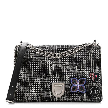 Christian Dior Tweed Embellished Diorama Flap Bag Black White 1 of 13
