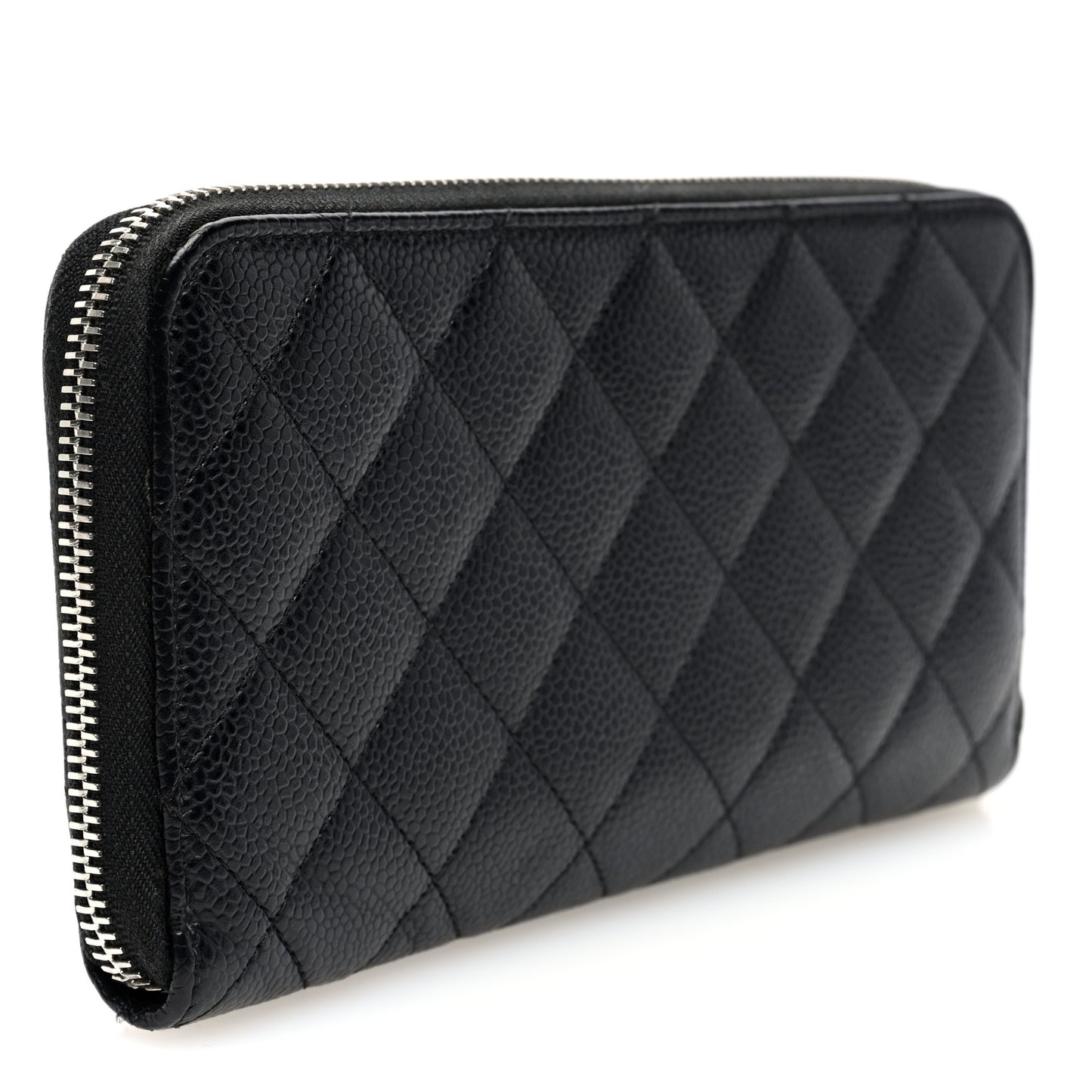 Caviar Quilted Large Gusset Zip Around Wallet Black