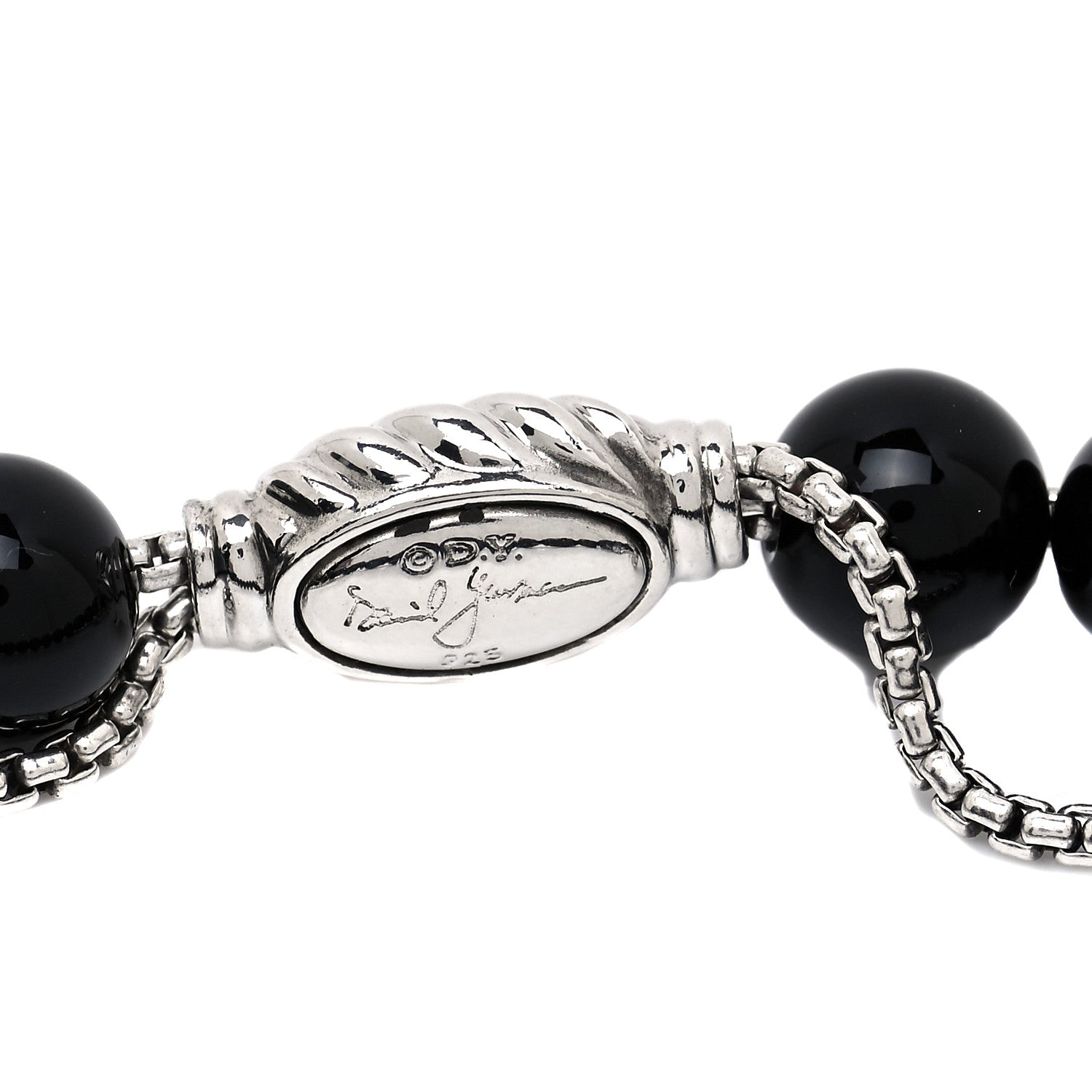 David Yurman Sterling Silver Black Onyx 8mm Spiritual Beads Adjustable Bracelet 4 of 5