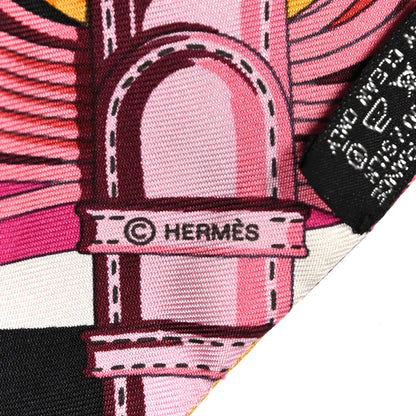Hermes Silk Coaching Twilly Fuchsia Bleu Black 3 of 5