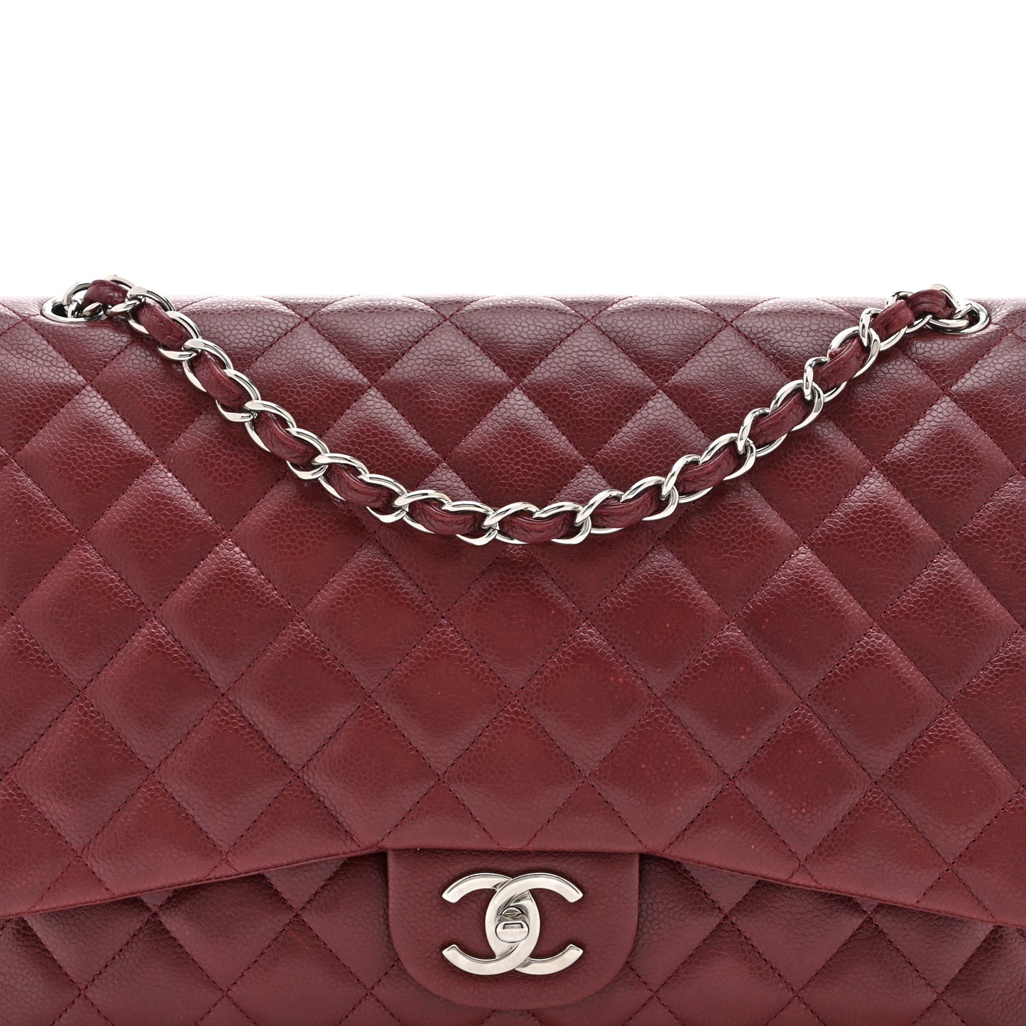 Caviar Quilted Maxi Double Flap Dark Red