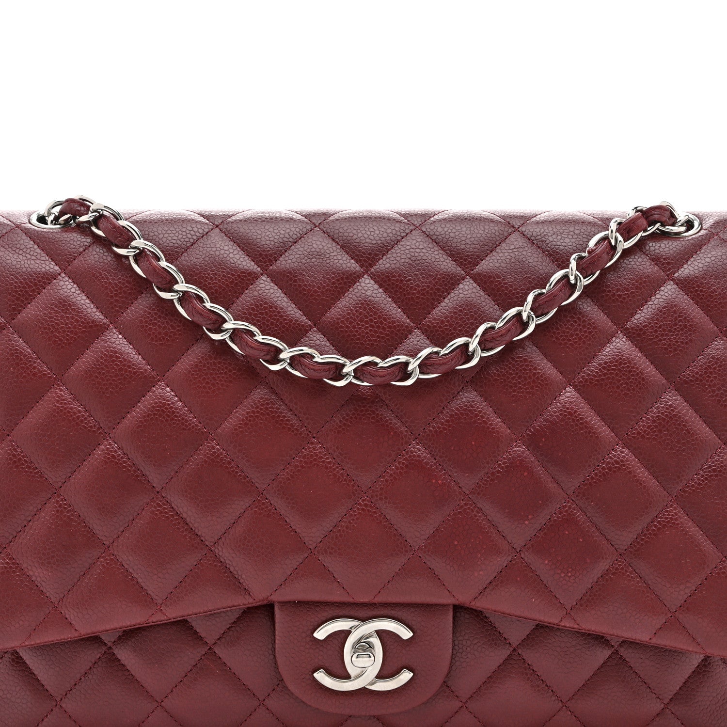 Chanel Caviar Quilted Maxi Double Flap Dark Red 8 of 10