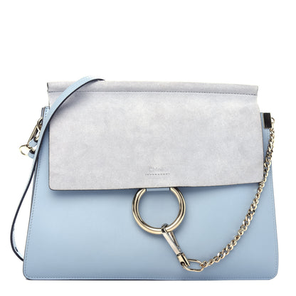 Chloe Suede Calfskin Medium Faye Shoulder Bag Cloudy Blue 1 of 10