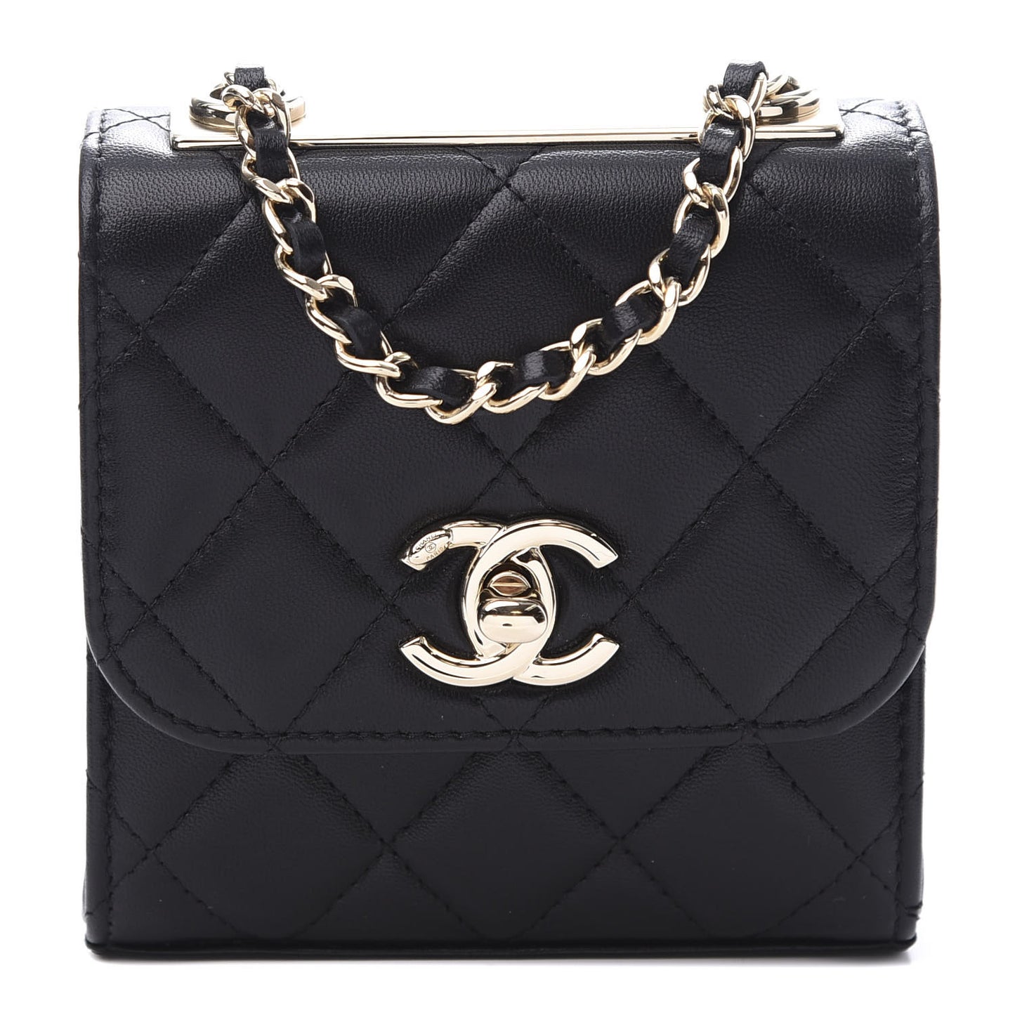 Lambskin Quilted Mini Trendy CC Chain Wallet Black
