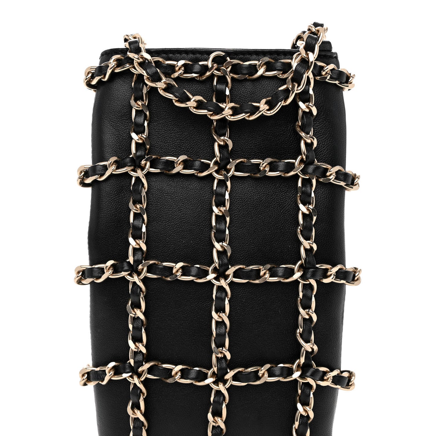 Lambskin Tech Me Out Clutch With Chain Black