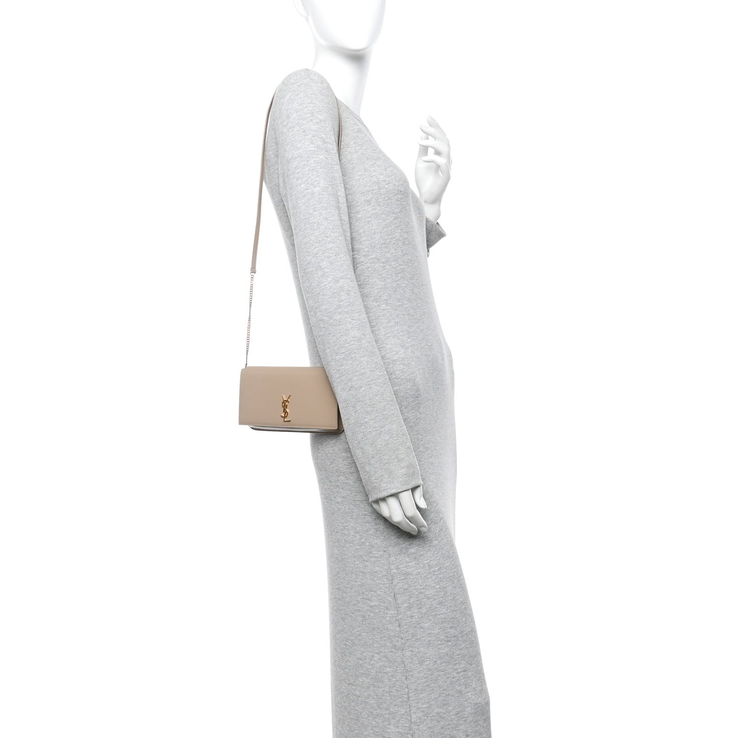 Smooth Calfskin Monogram Phone Holder Crossbody Dark Beige