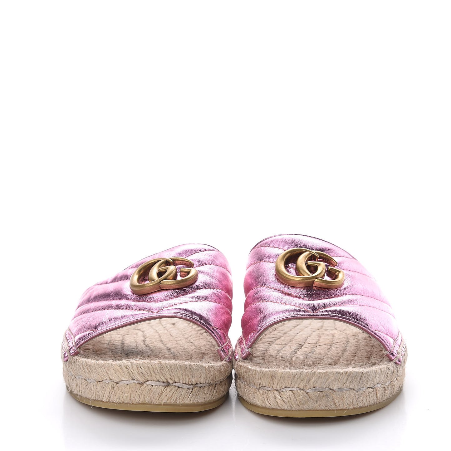 Metallic Nappa Matelasse GG Marmont Espadrille Slide Sandals 38 Rosa