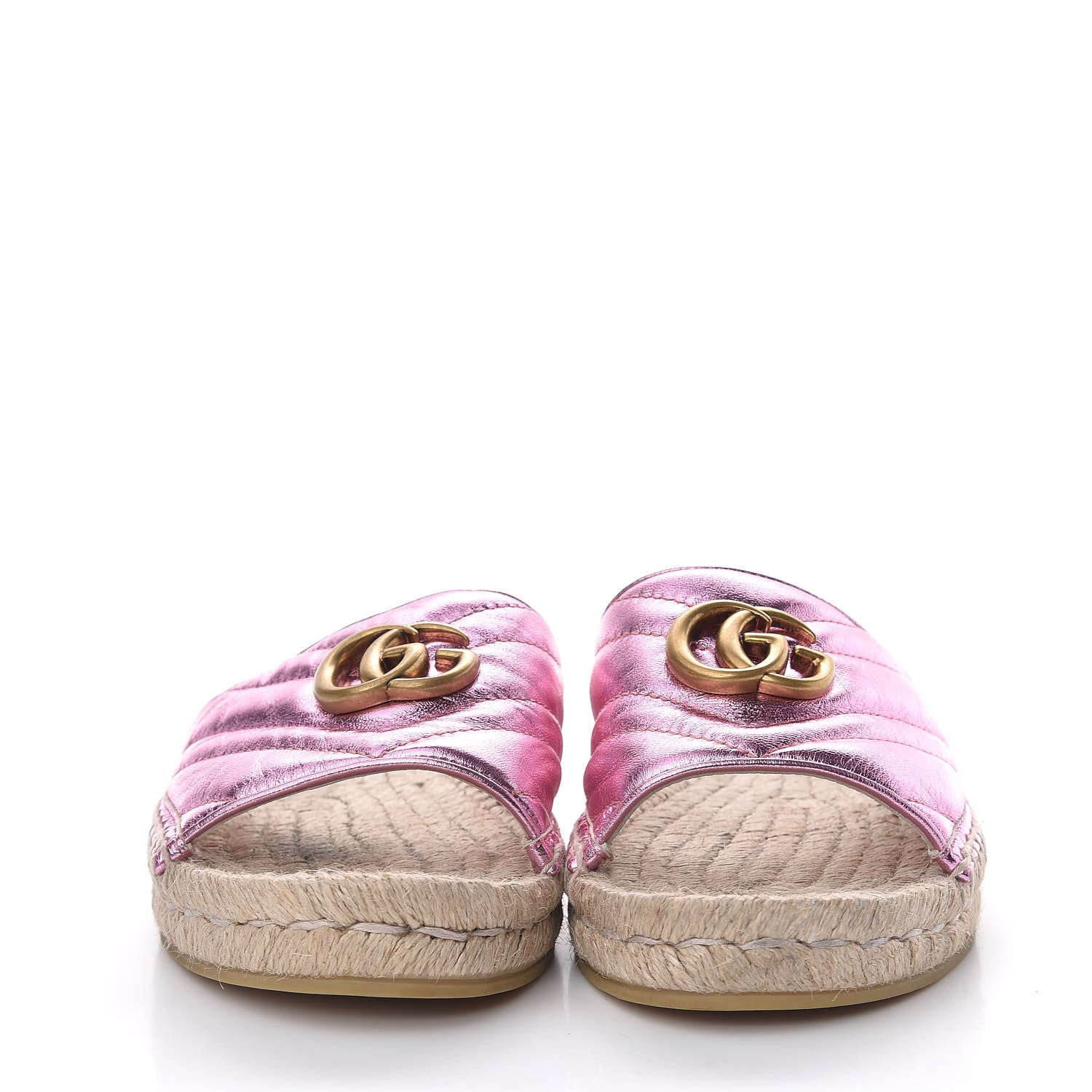 Gucci Metallic Nappa Matelasse GG Marmont Espadrille Slide Sandals 38 Rosa 2 of 11