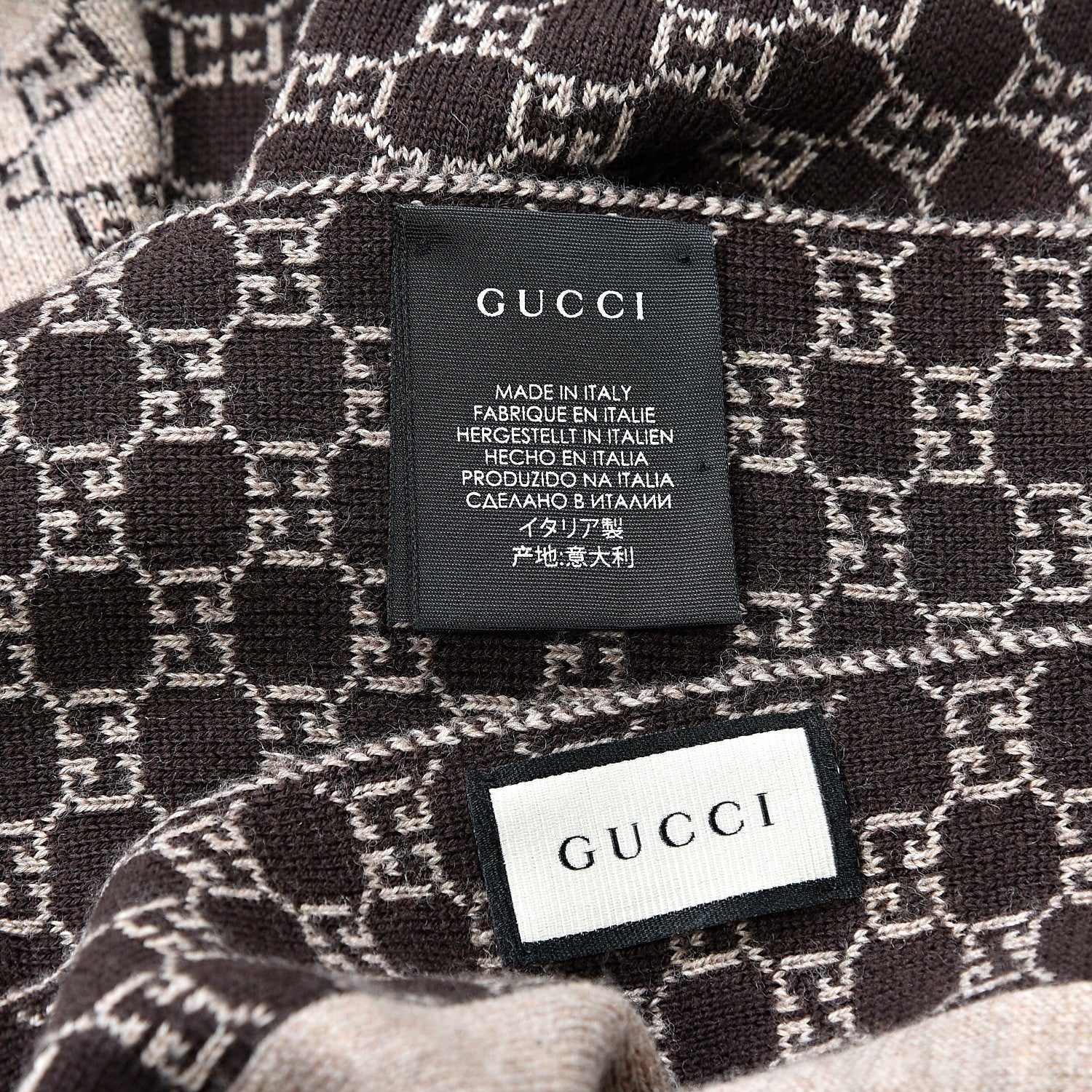 Gucci Wool Tricot GG Monogram Web New Lunicart Scarf Light Brown Dark Brown 3 of 3