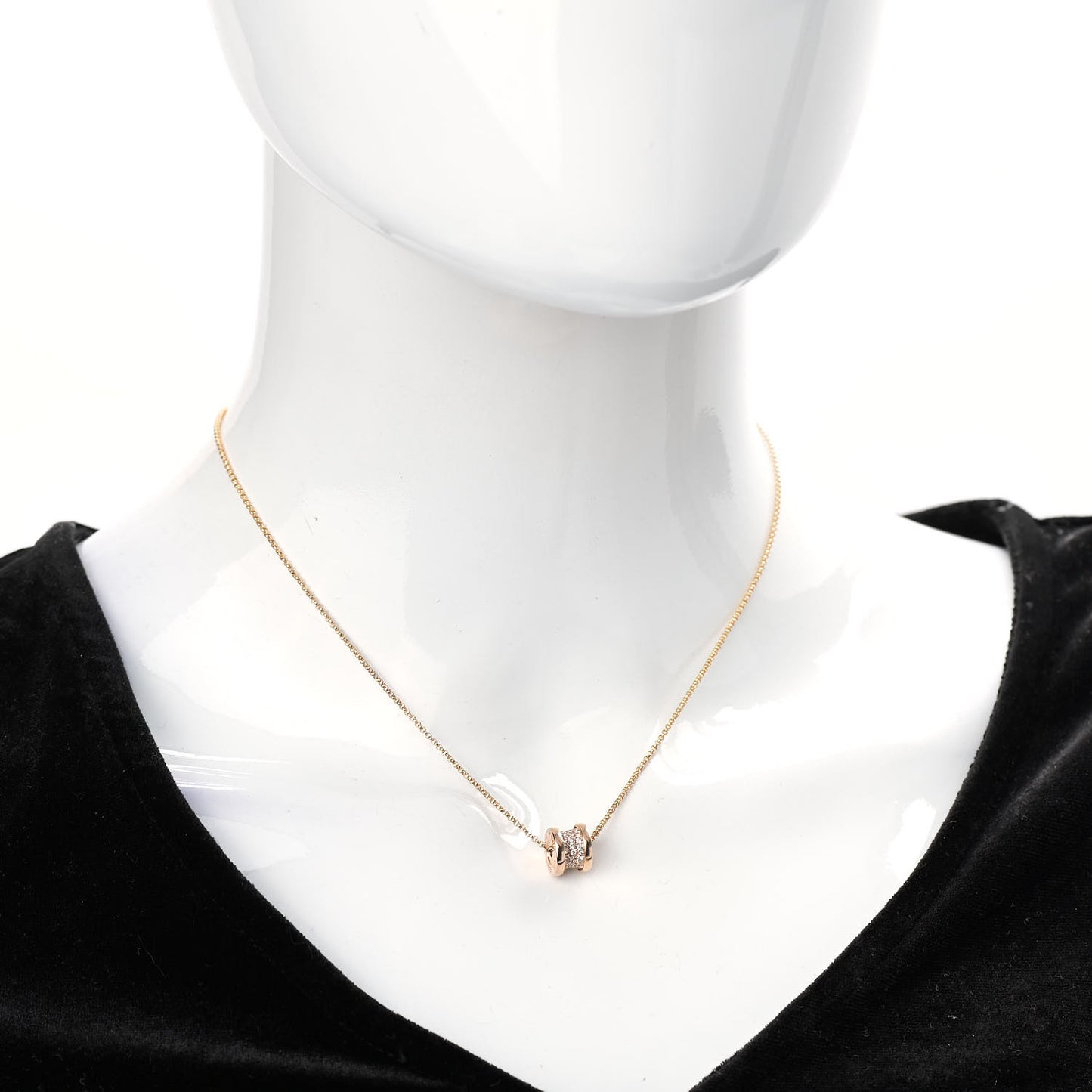 18K Rose Gold Diamond Small B.Zero1 Pave Pendant Necklace