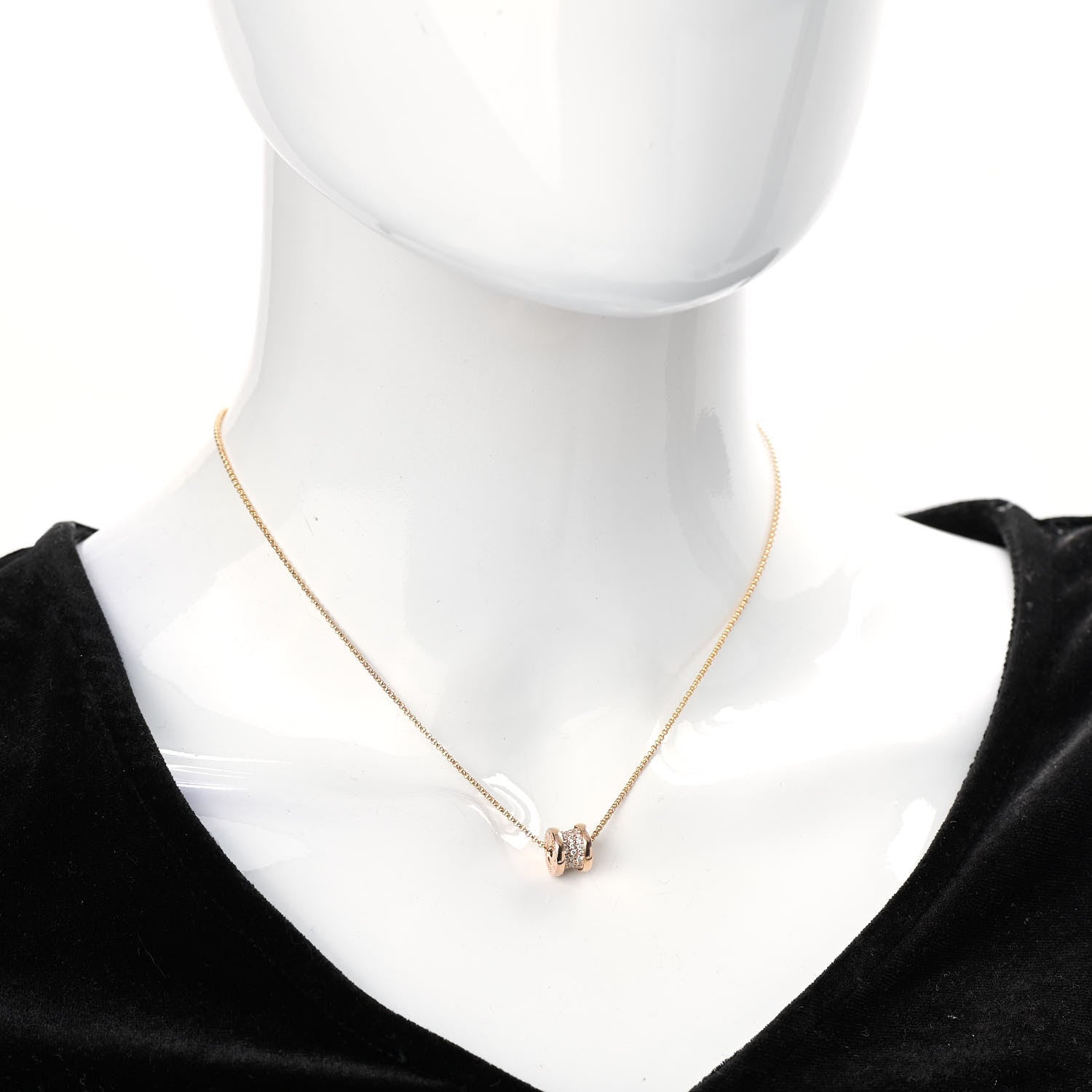 Bulgari 18K Rose Gold Diamond Small B.Zero1 Pave Pendant Necklace 2 of 8
