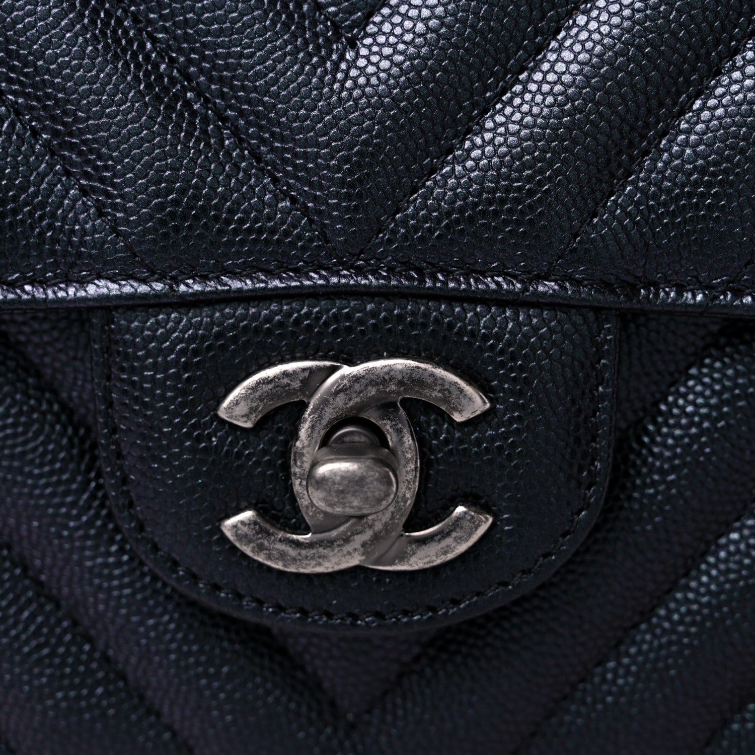 Chanel Metallic Caviar Chevron Quilted Mini Rectangular Flap Black 10 of 10