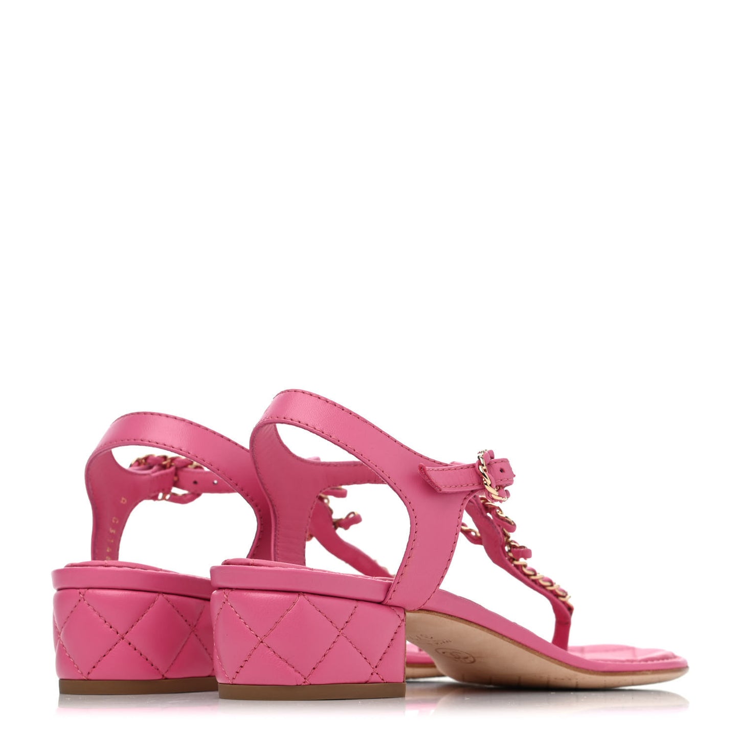 Lambskin Chain CC Logo Thong Sandals 37.5 Pink