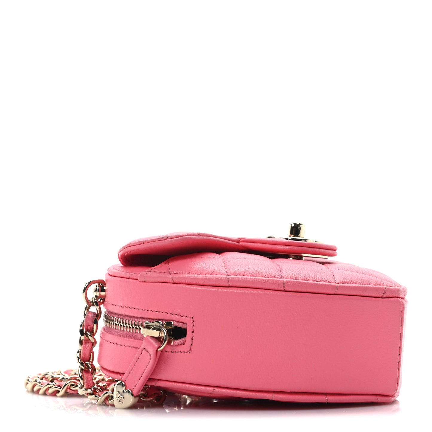 Lambskin Quilted CC In Love Heart Clutch With Chain Pink