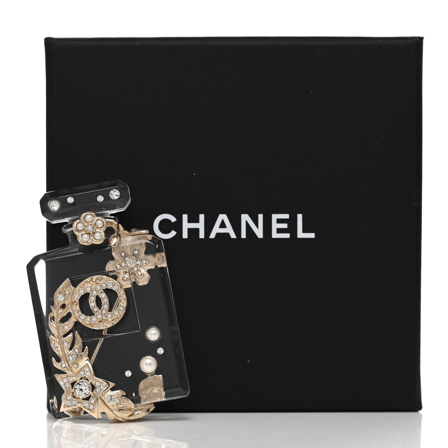 Chanel Pearl Resin Crystal CC No 5 Perfume Bottle Brooch Gold 5 of 5