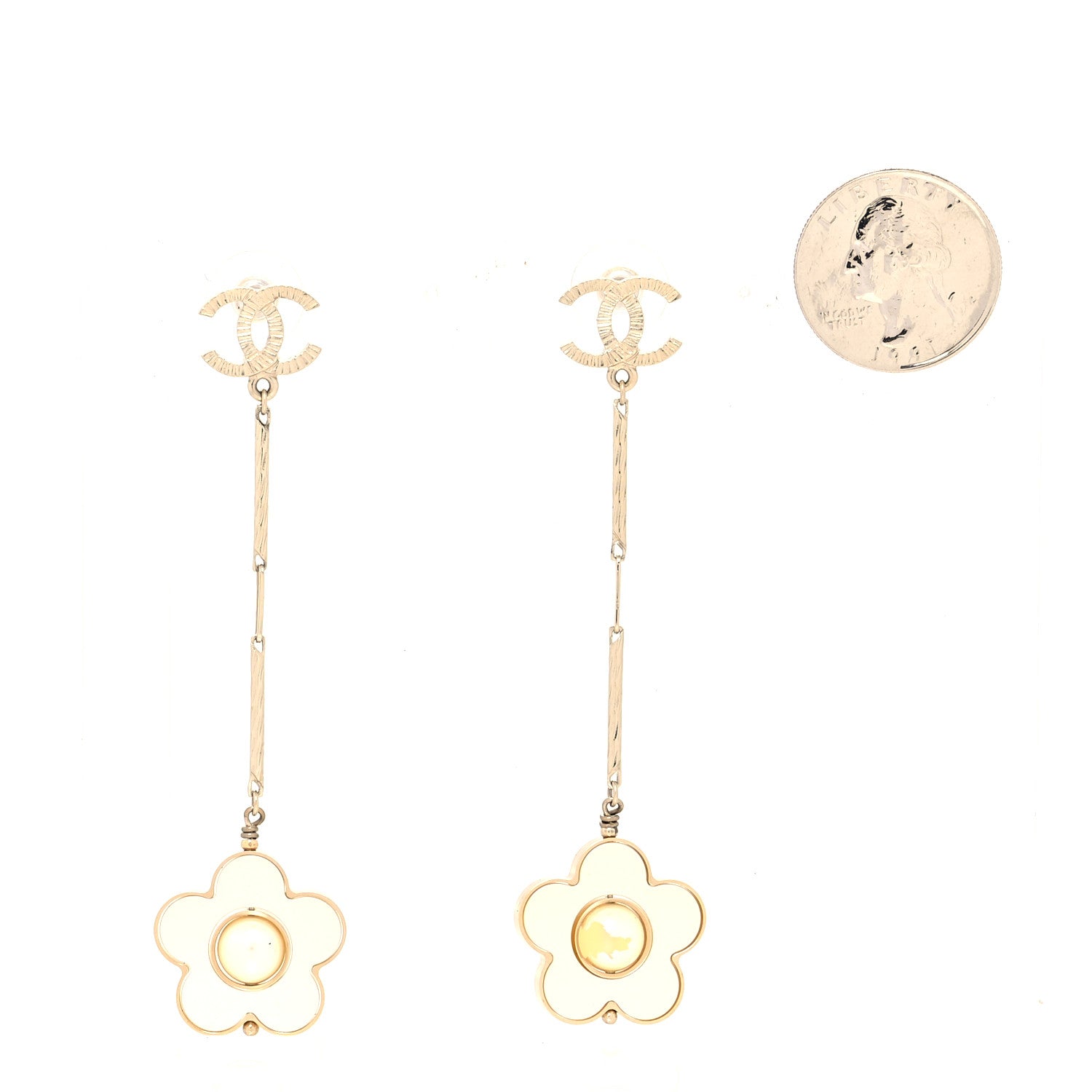 Chanel Pearl CC Camellia Earrings Gold 2 of 5