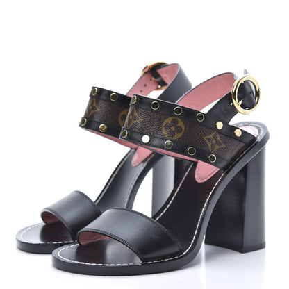 Louis Vuitton Calfskin Monogram Passenger Heeled Sandals 37.5 Black Rose 3 of 8