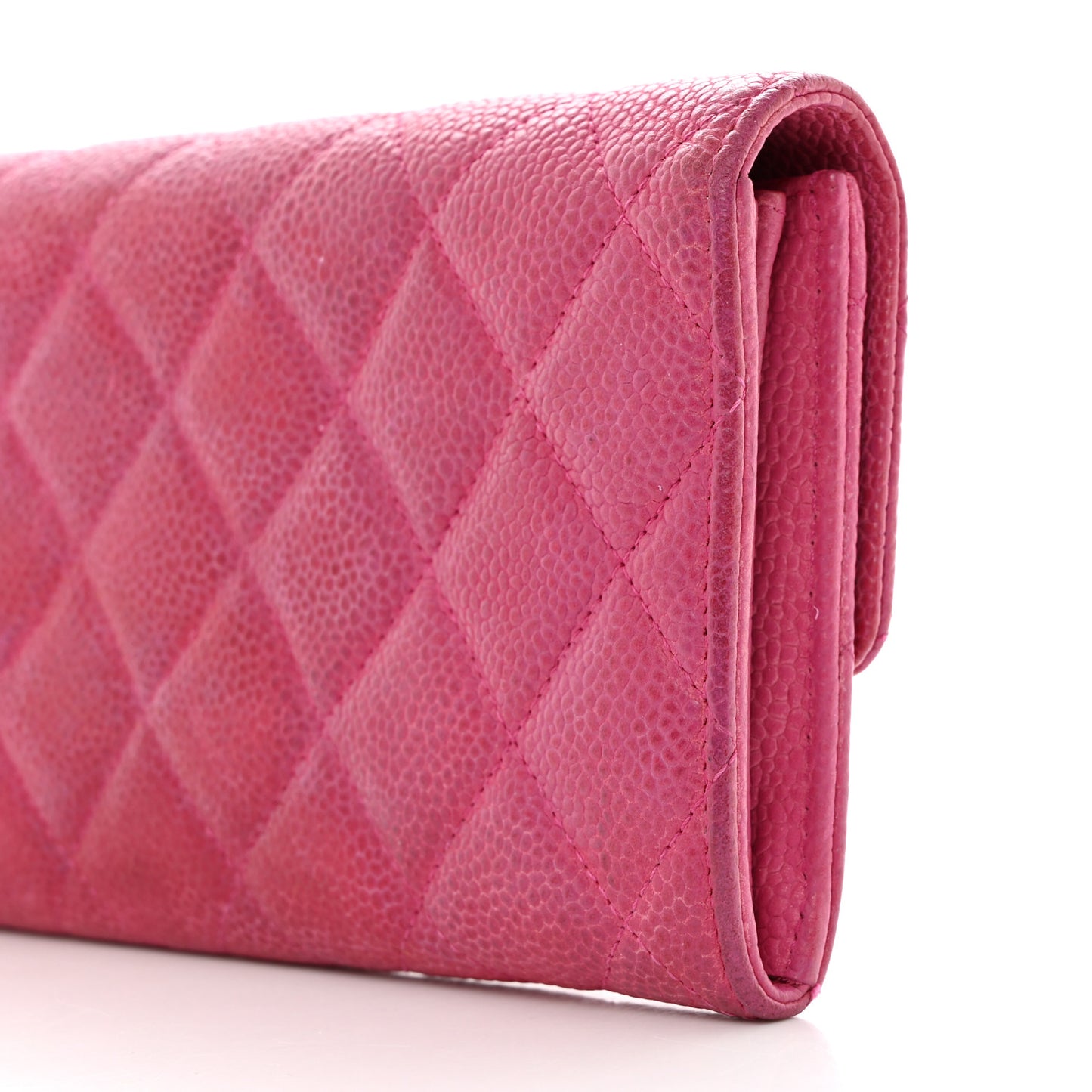 Caviar Quilted Large Gusset Flap Wallet Pink