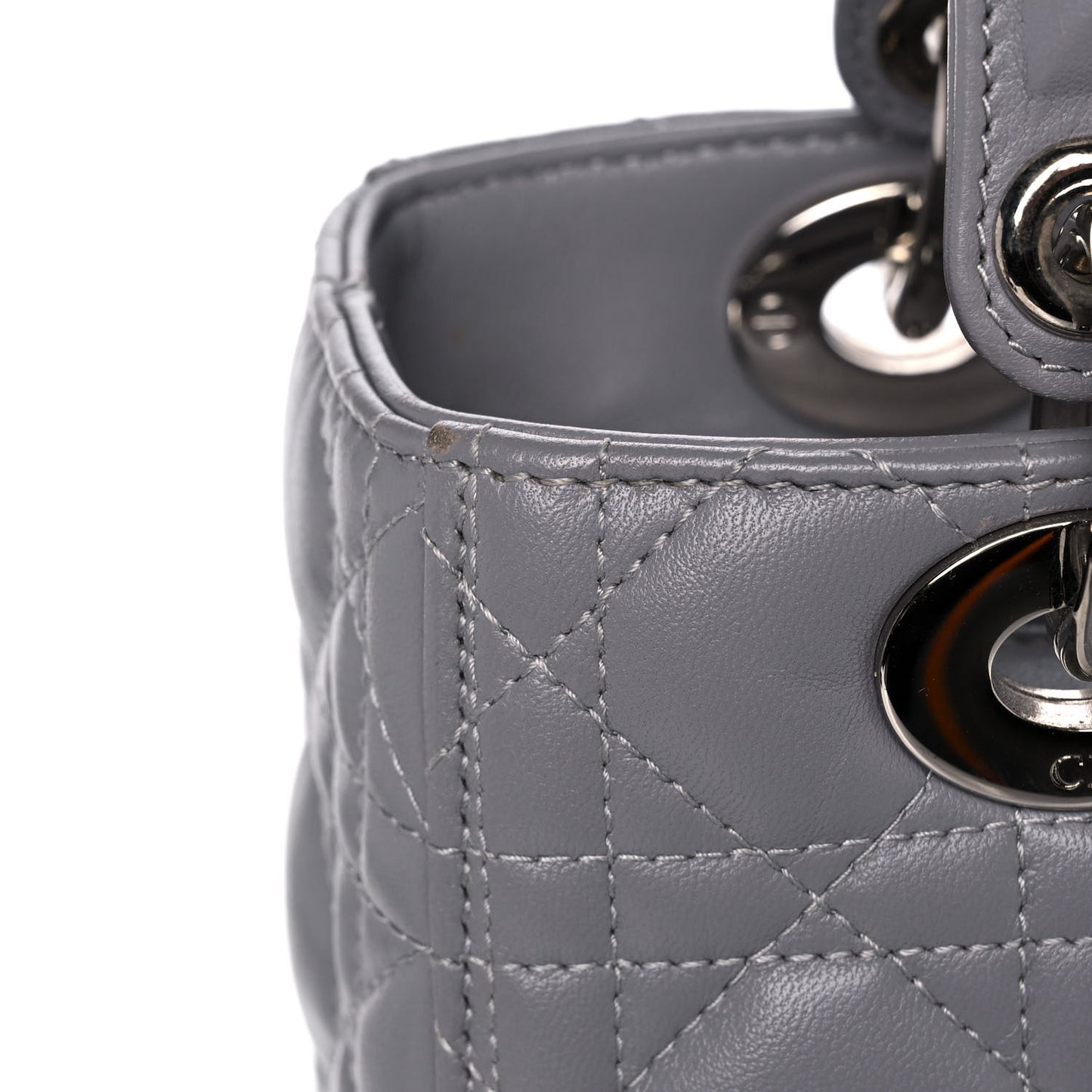 Lambskin Cannage Medium Lady Dior Crystal Strap Grey