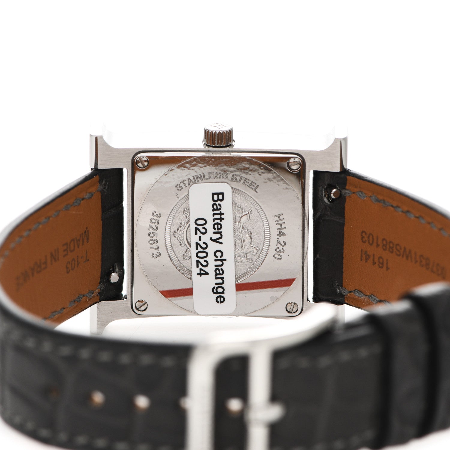 Hermes Stainless Steel Alligator Diamond Bezel 21mm Heure H Hour Quartz Watch Noir 4 of 5