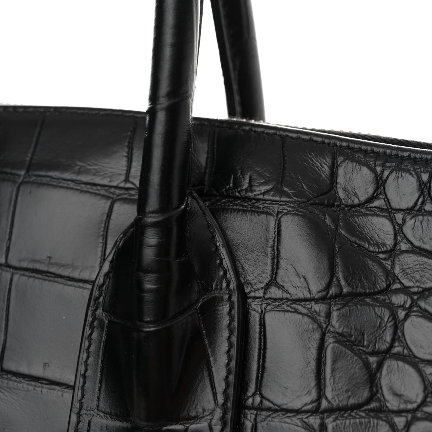 Saint Laurent Calfskin Crocodile Embossed Giant Bowling Bag Black 11 of 13
