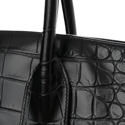 Saint Laurent Calfskin Crocodile Embossed Giant Bowling Bag Black 11 of 13