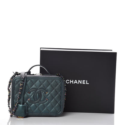 Chanel Iridescent Caviar Quilted Medium CC Filigree Vanity Case Dark Turquoise 10 of 10
