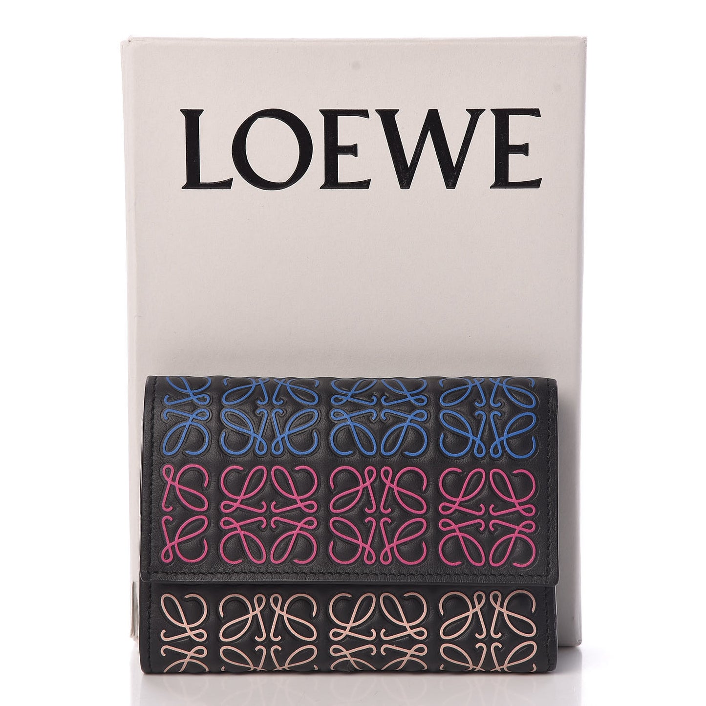 Calfskin Embossed Repeat Small Vertical Wallet Black Multicolor