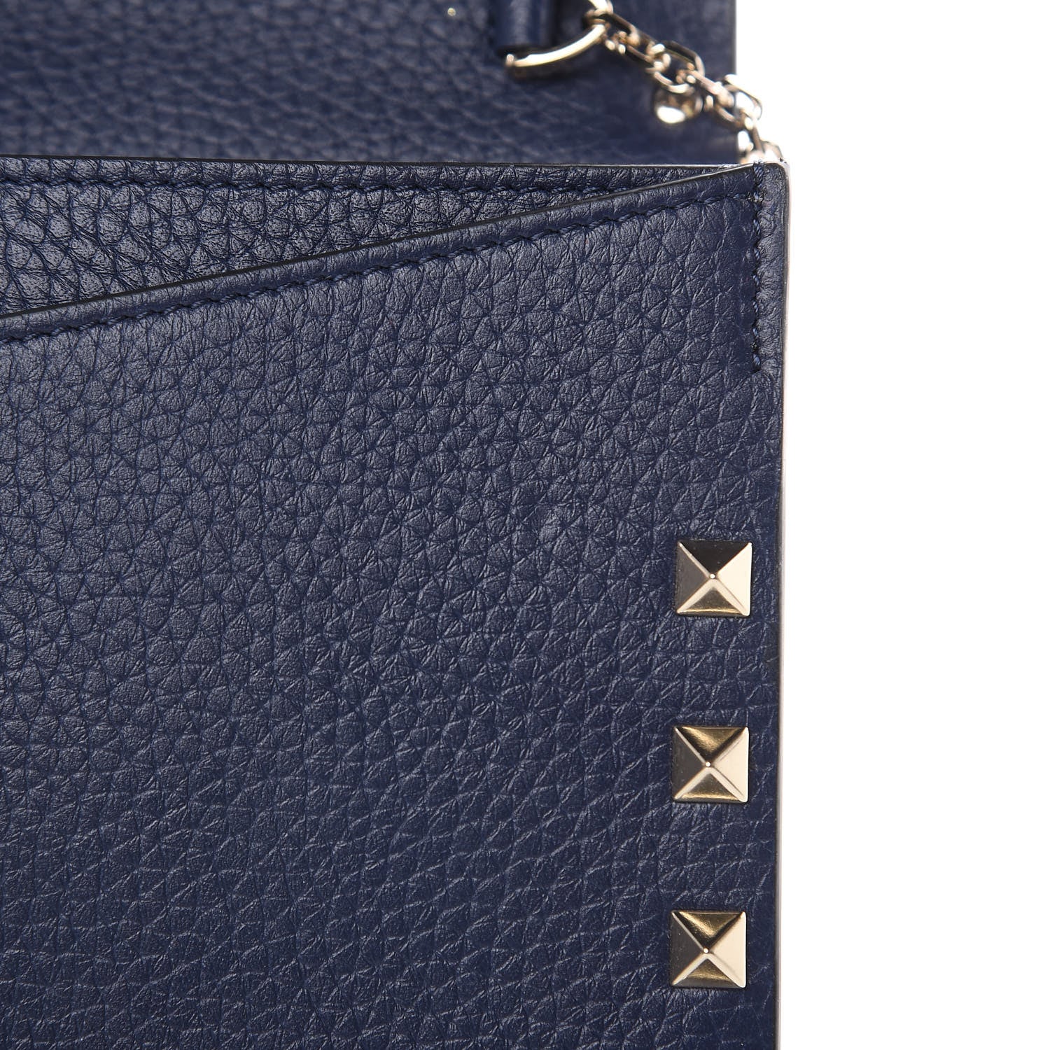 Valentino Garavani Pebbled Calfskin Rockstud Envelope Wallet on Chain Pure Blue 9 of 9