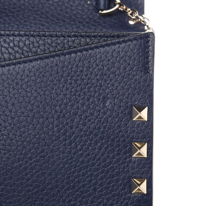 Valentino Garavani Pebbled Calfskin Rockstud Envelope Wallet on Chain Pure Blue 9 of 9