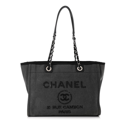 Chanel Canvas Sequin Small Deauville Tote Charcoal 1 of 10