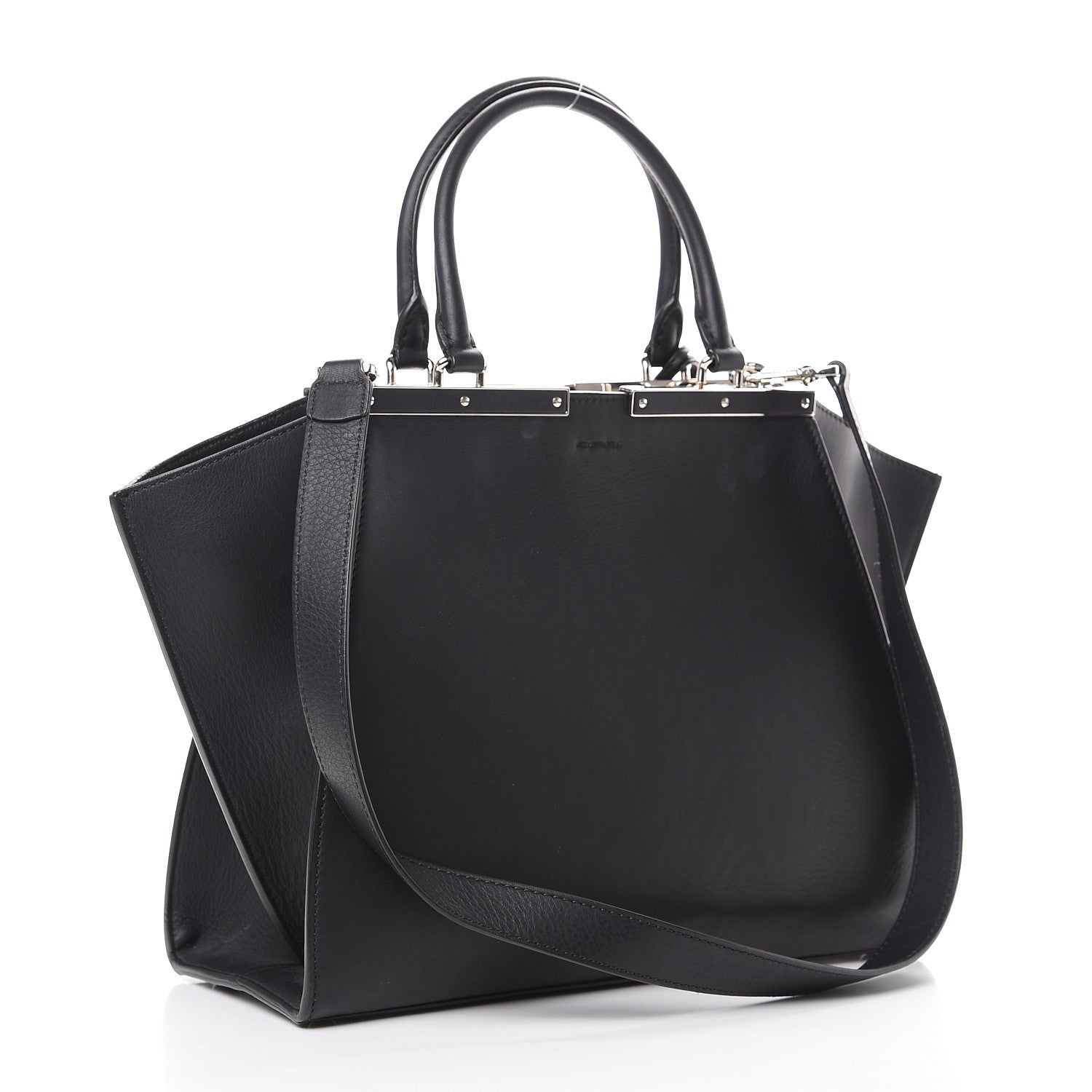 Fendi Vitello Pelo Flamingo Crocodile Embossed Petite 3Jours Tote Black 2 of 12