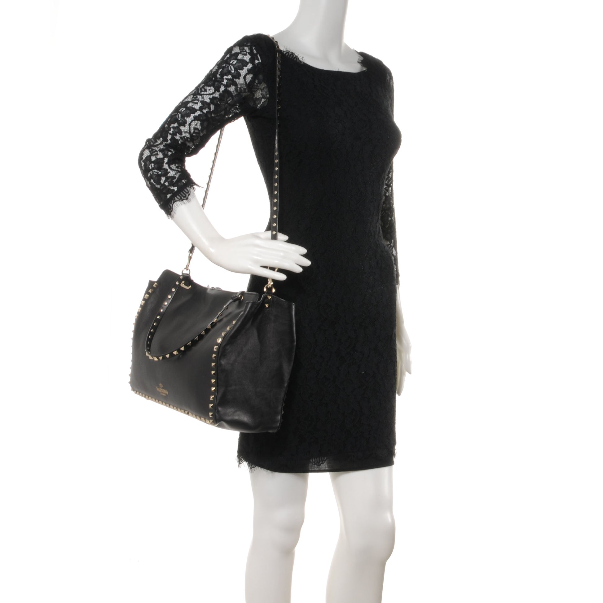 Valentino Garavani Vitello Medium Rockstud Tote Black 2 of 7