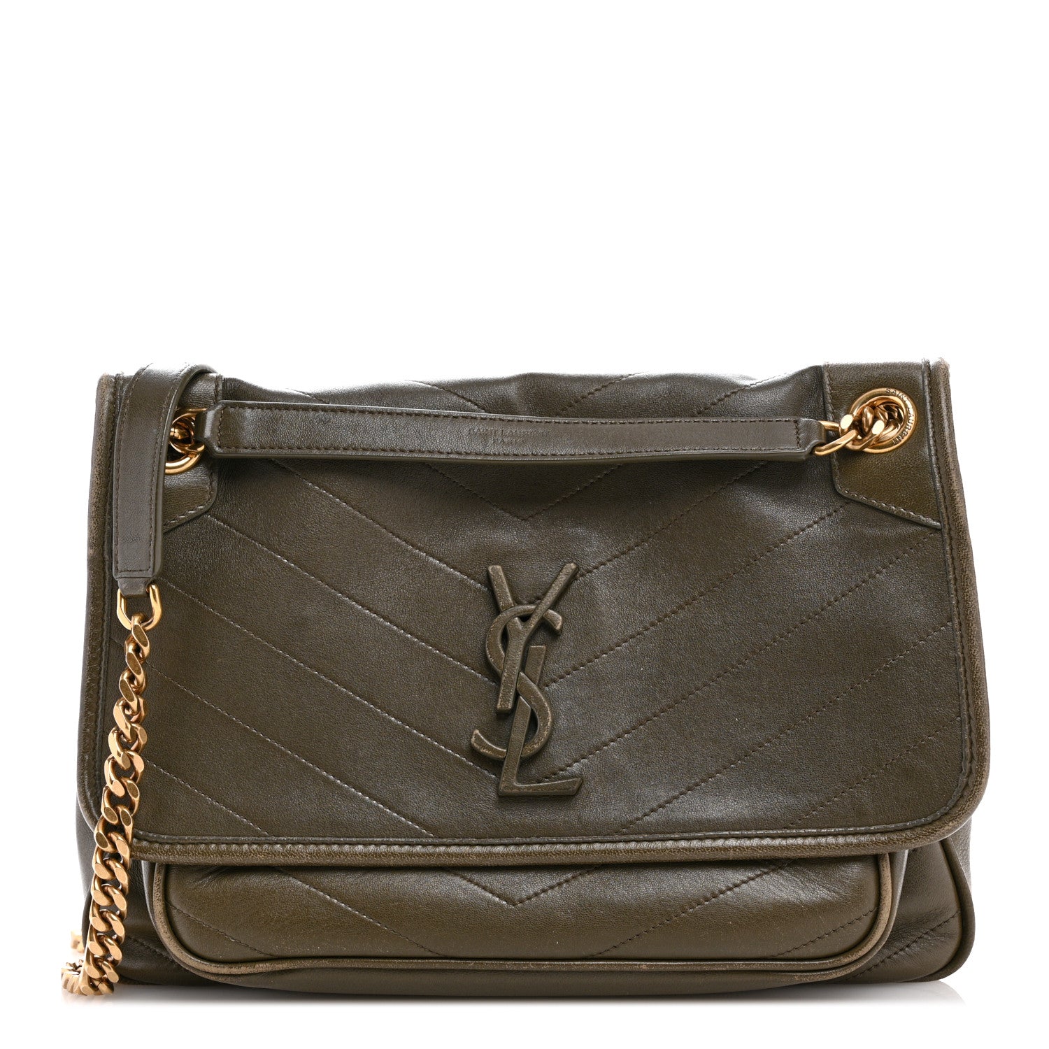 Saint Laurent Lambskin Matelasse Monogram Medium Niki Chain Satchel Seawood 1 of 13