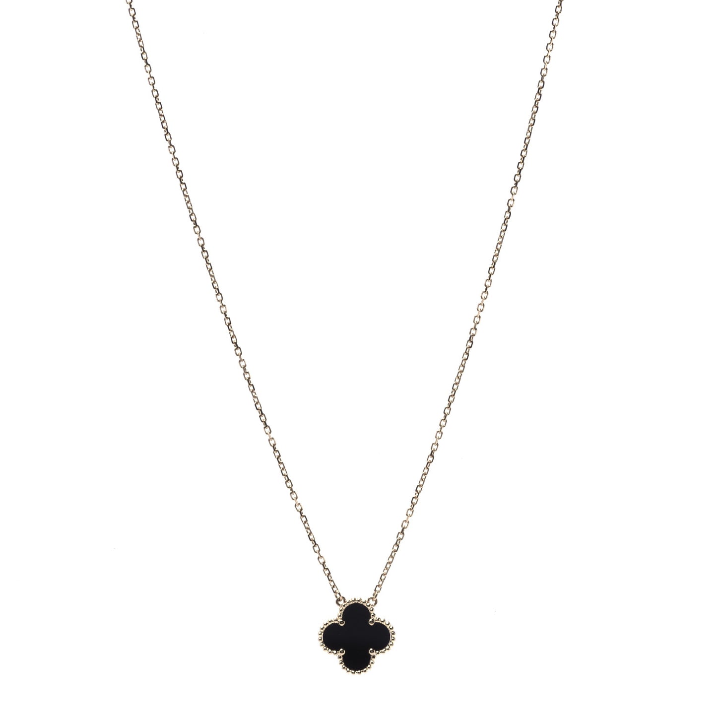 18K Yellow Gold Black Onyx Vintage Alhambra Pendant Necklace