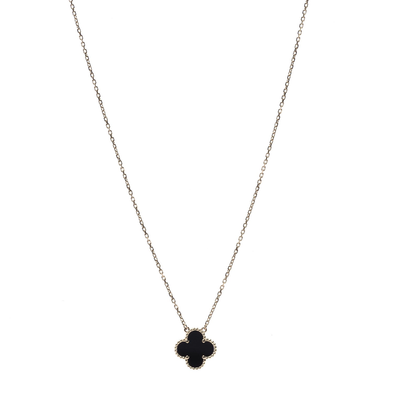 Van Cleef & Arpels 18K Yellow Gold Black Onyx Vintage Alhambra Pendant Necklace 1 of 5