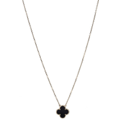 Van Cleef & Arpels 18K Yellow Gold Black Onyx Vintage Alhambra Pendant Necklace 1 of 5
