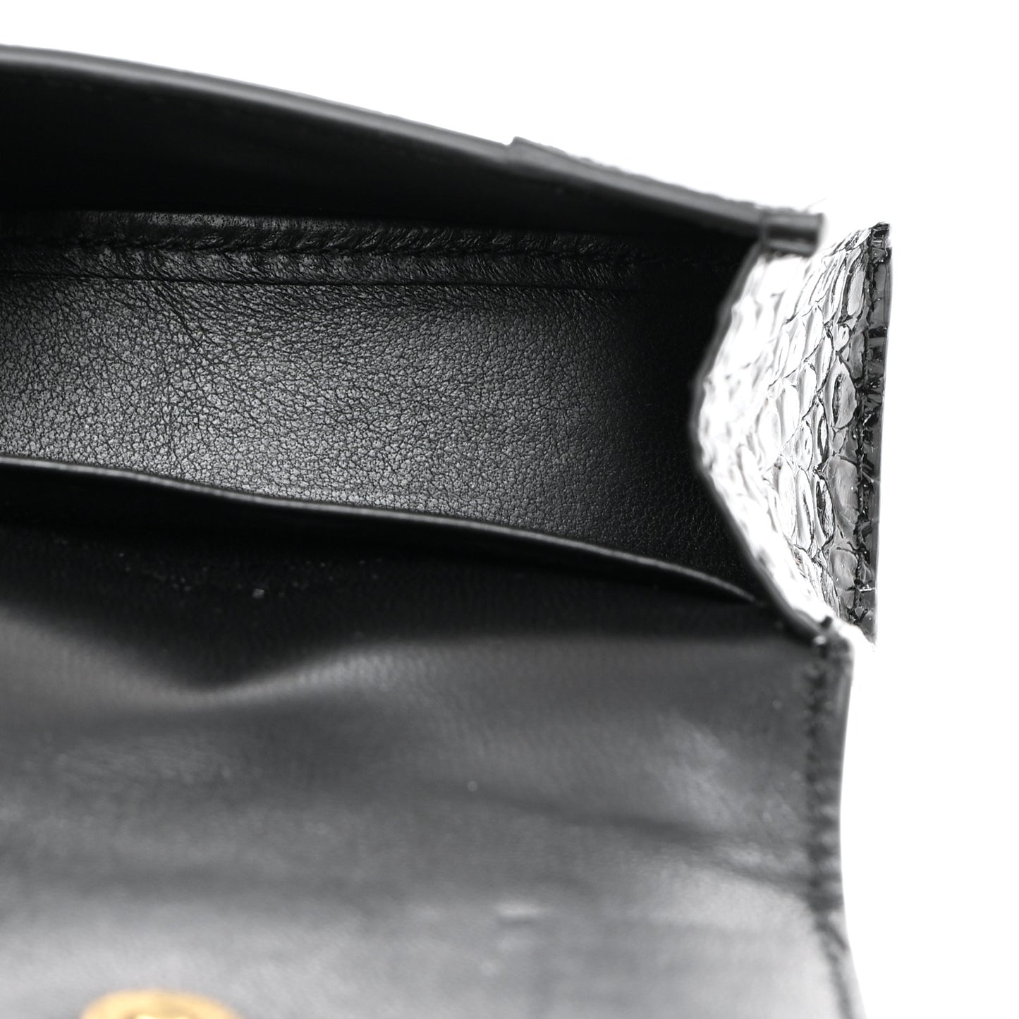 Shiny Calfskin Crocodile Embossed Hourglass Top Handle Bag Mini with Chain Black