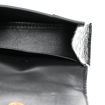Balenciaga Shiny Calfskin Crocodile Embossed Hourglass Top Handle Bag Mini with Chain Black 5 of 10